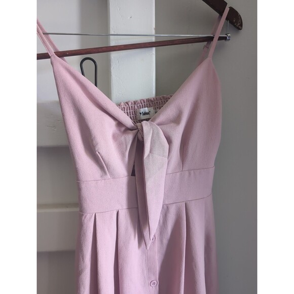 Yidarton Women's S Pale Pink Front Bow Tie Midi SunDress Buttons & Cut Outs - Picture 3 of 10